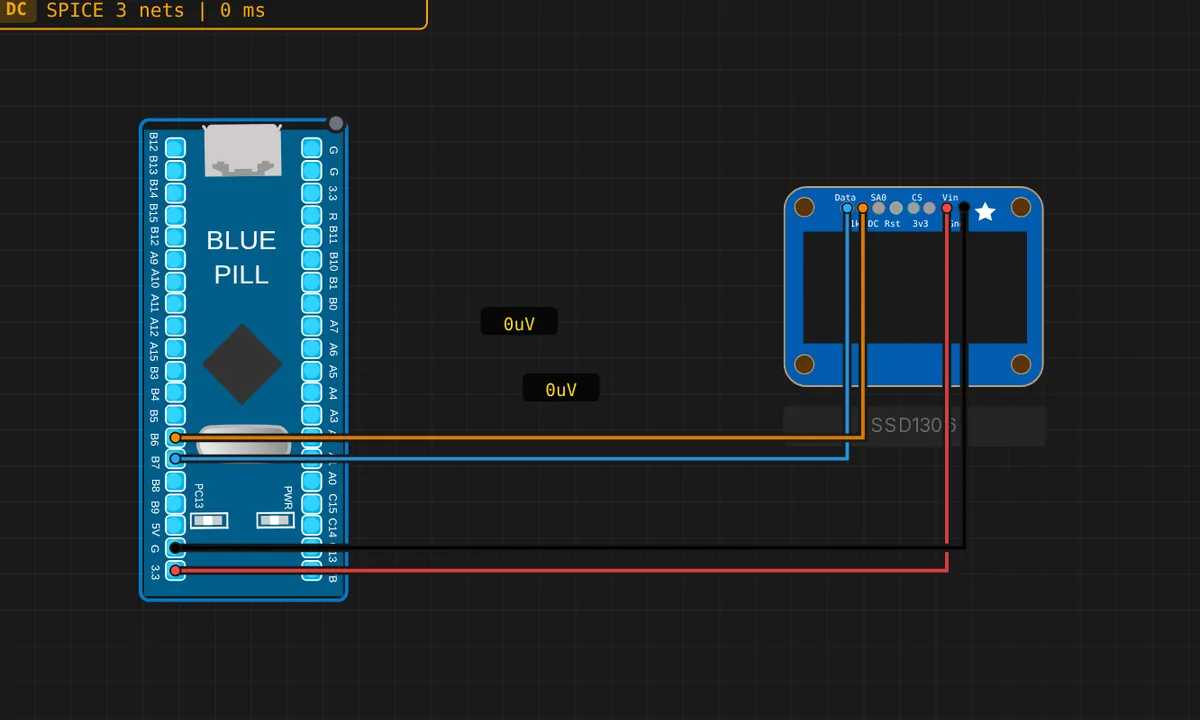STM32: SSD1306 OLED Display (I2C) — free online circuit simulator example on Sensbench