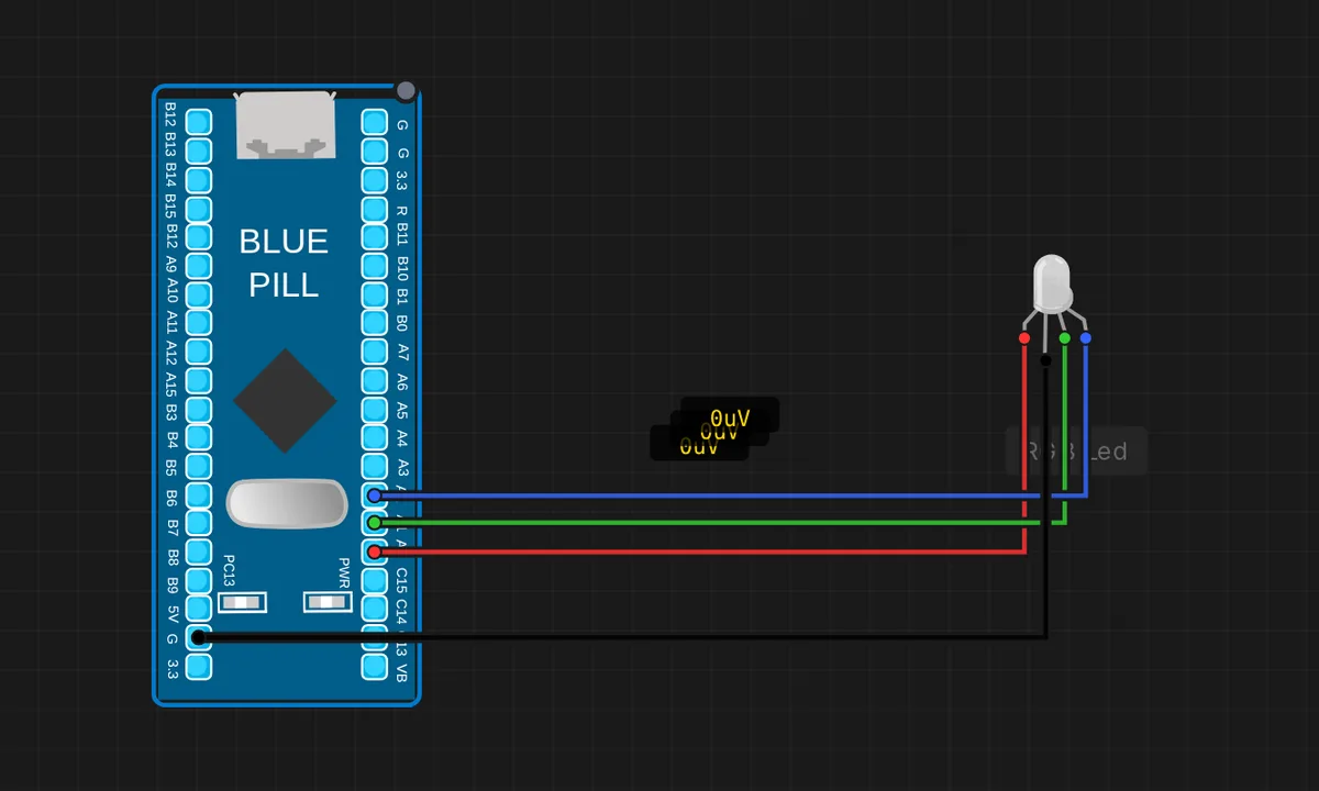 STM32: RGB LED Color Cycle — free online circuit simulator example on Sensbench