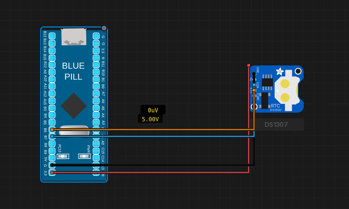 STM32: DS1307 RTC Clock (I2C) — free online circuit simulator example on Sensbench
