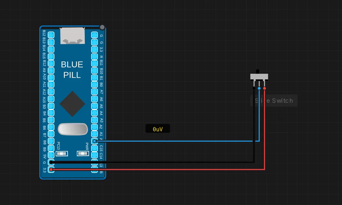 STM32: Slide Switch -> LED — free online circuit simulator example on Sensbench