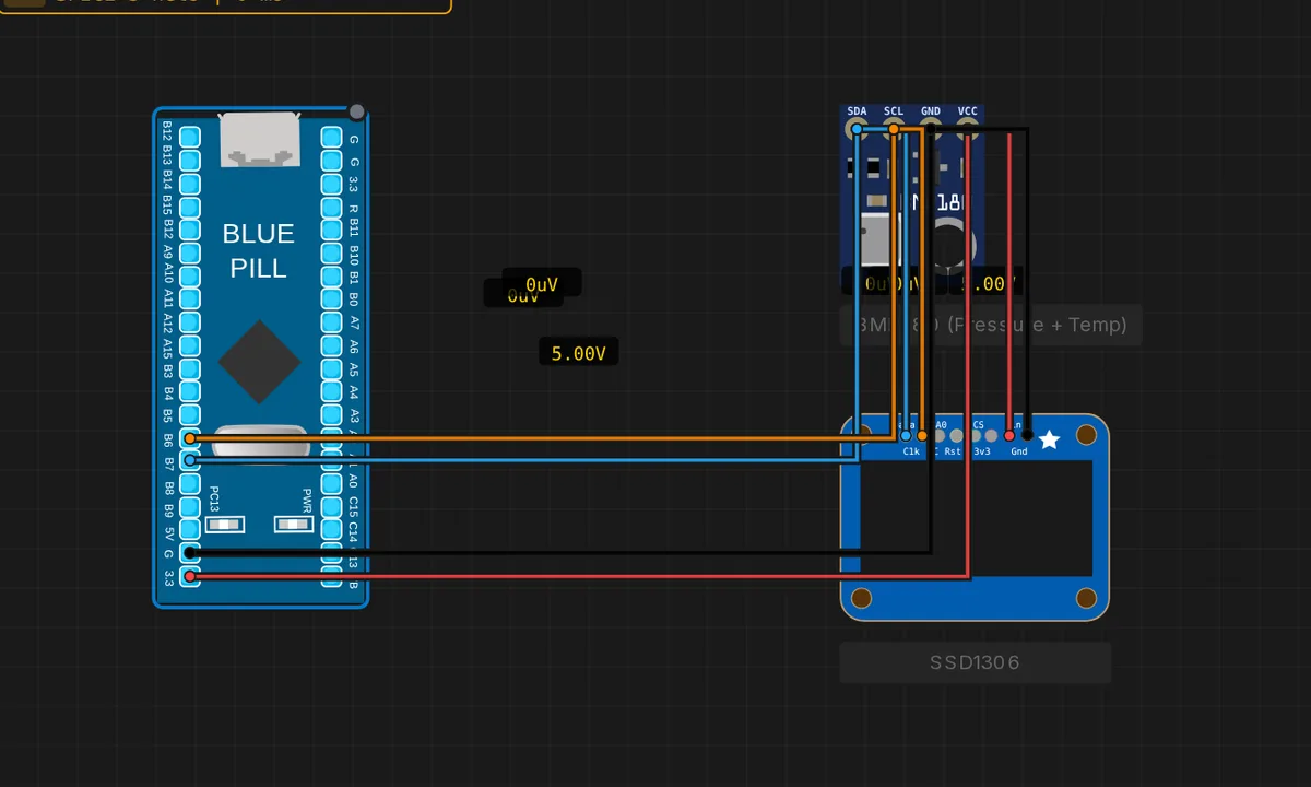 STM32: Weather Station (BMP280 + OLED) — free online circuit simulator example on Sensbench