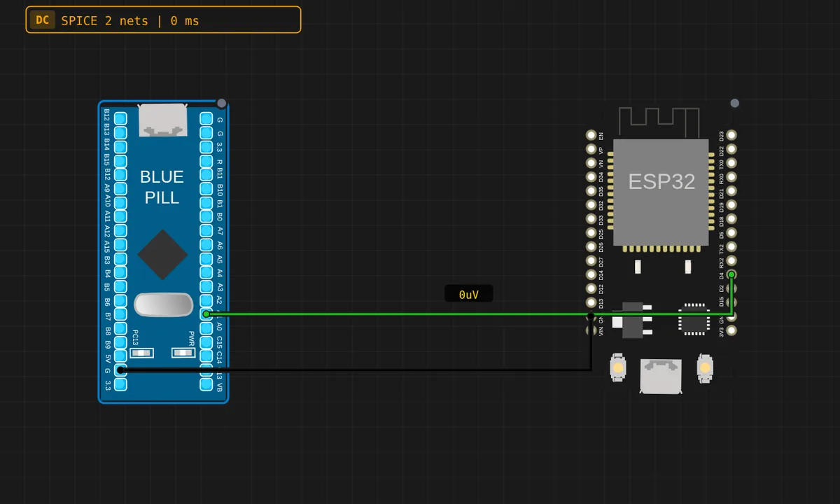 [STM32 + ESP32] GPIO Sync — free online circuit simulator example on Sensbench
