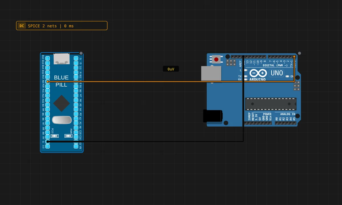 [STM32 + Arduino] Serial Link — free online circuit simulator example on Sensbench