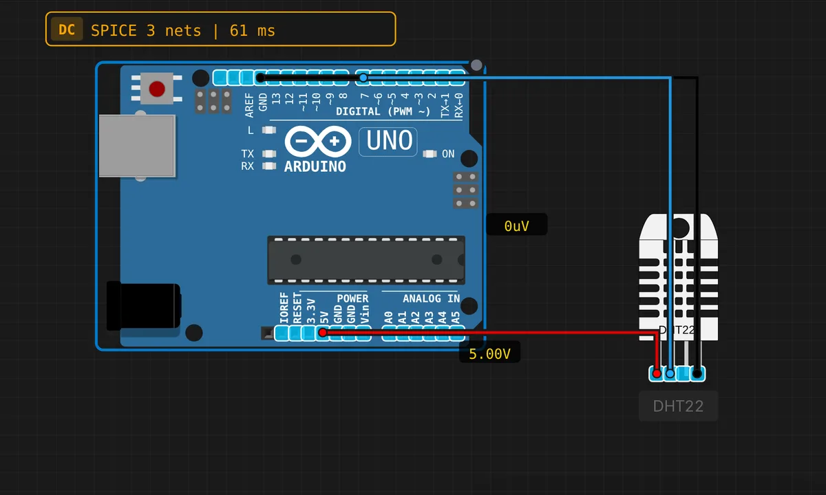 Uno: DHT22 Temperature & Humidity — free online circuit simulator example on Sensbench