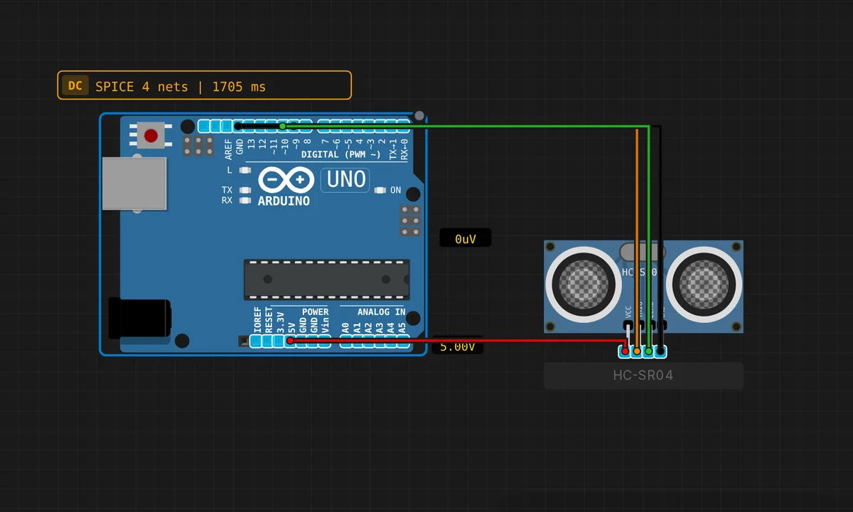 Uno: HC-SR04 Ultrasonic Distance — free online circuit simulator example on Sensbench