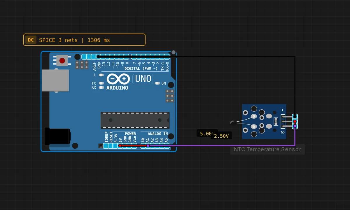 Uno: NTC Thermistor Temperature — free online circuit simulator example on Sensbench