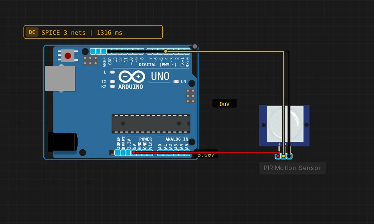 Uno: PIR Motion Detector — free online circuit simulator example on Sensbench