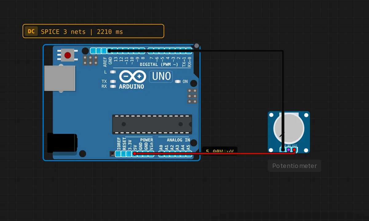 Uno: Potentiometer → Serial — free online circuit simulator example on Sensbench