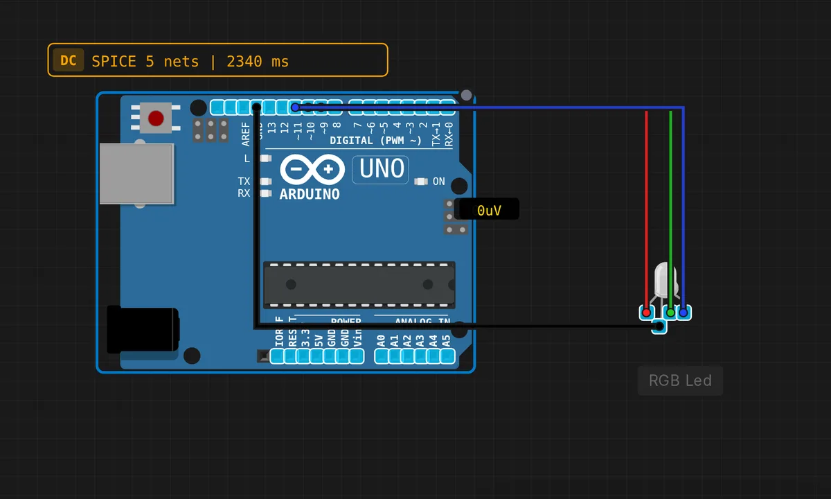 Uno: RGB LED Cycle — free online circuit simulator example on Sensbench