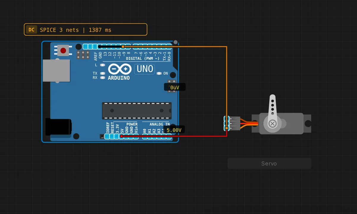 Uno: Servo Motor Sweep — free online circuit simulator example on Sensbench