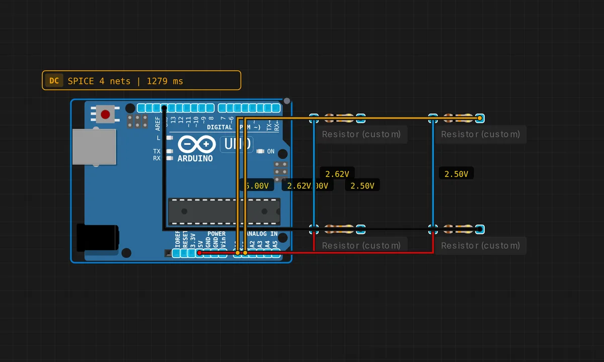 Wheatstone Bridge — free online circuit simulator example on Sensbench