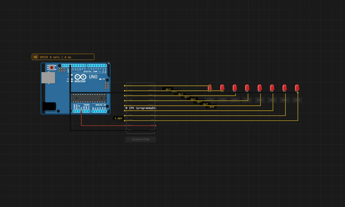Z80 LED Chaser in C (no board) — free online circuit simulator example on Sensbench